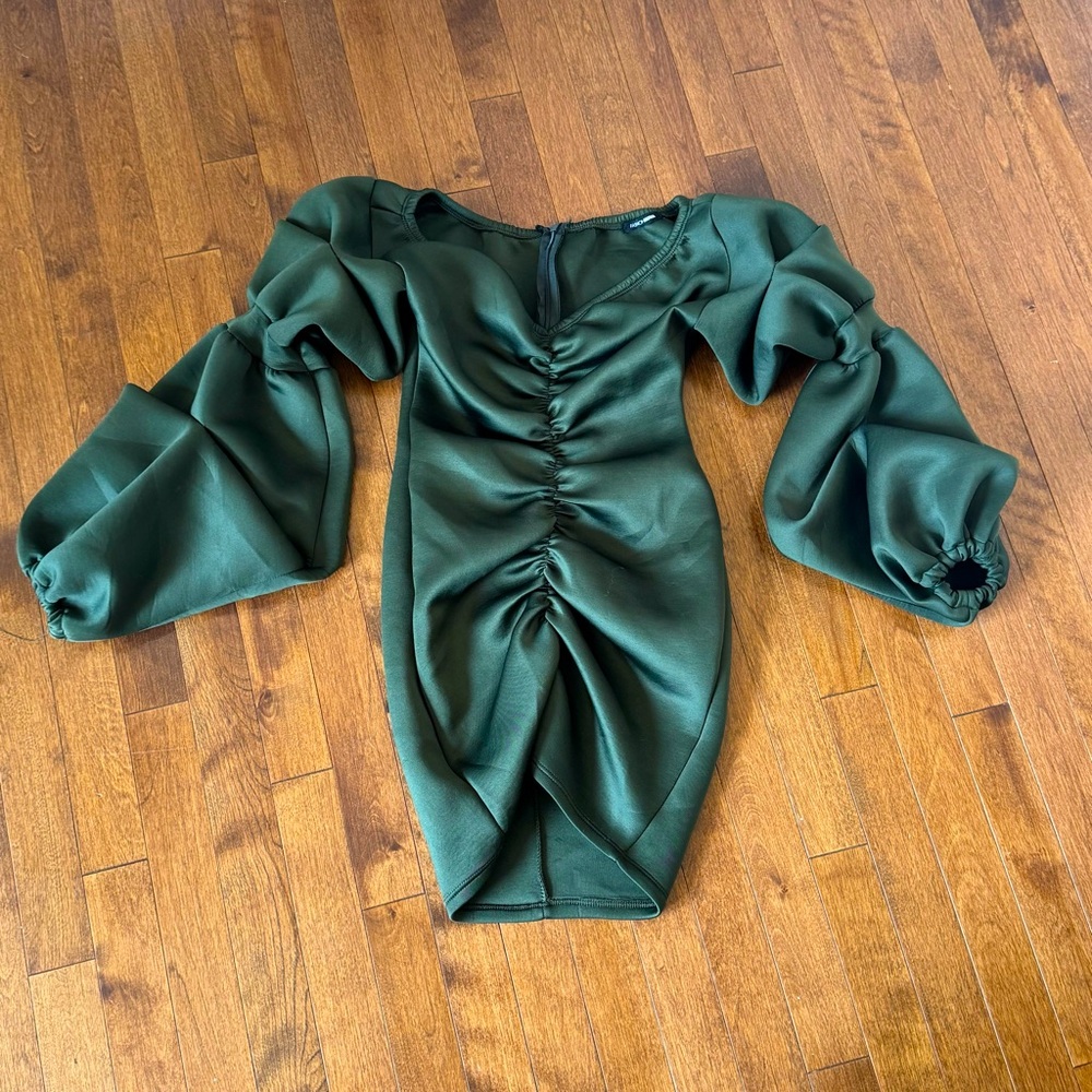 Fashion Nova Statement Green Ruched Bubble Dress Size Small